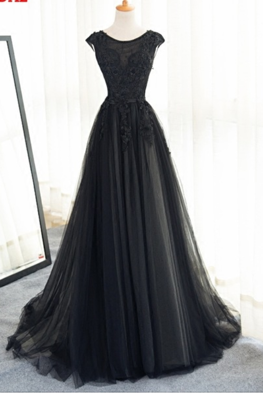 A Long Black Lace Gown With A Beaded Tulle Dress Gown on Luulla
