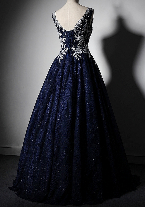 The Evening Gown Of A Woman With Long Dark Blue Lace Wedding Gown on Luulla