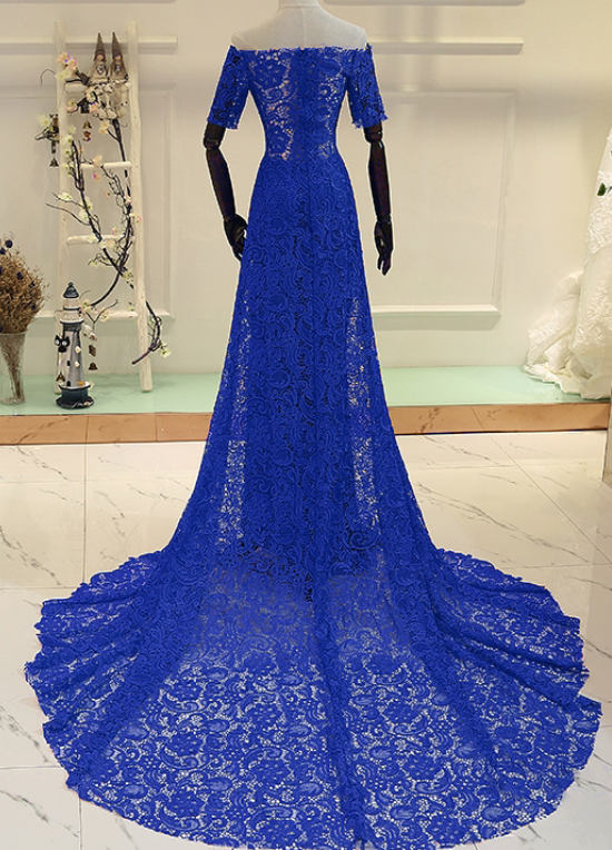 Designer Off-the-shoulder A-line Long Evening Dresses With Lace