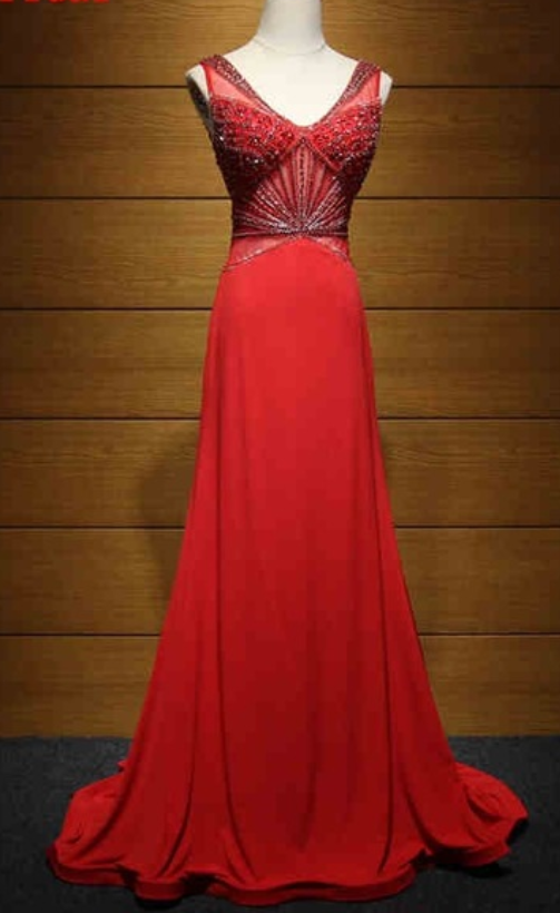 The Evening Dress Of The Party In The Beautiful Red Long Crystal Line Begins The Evening Dress Of The Formal Dress Ball