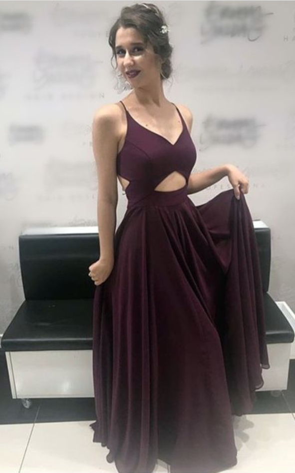 Chic V Neck Cross Back Long Chiffon Prom Dresses Formal Evening Gowns