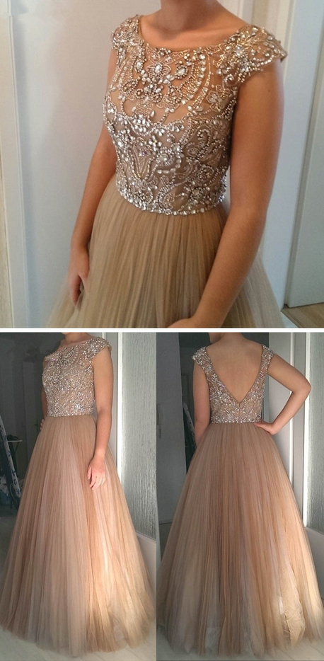 Prom Dresses Evening Dress,crystals Prom Dress,beaded Prom Dress,tulle Dresses,brown Prom Dresses,prom Gown