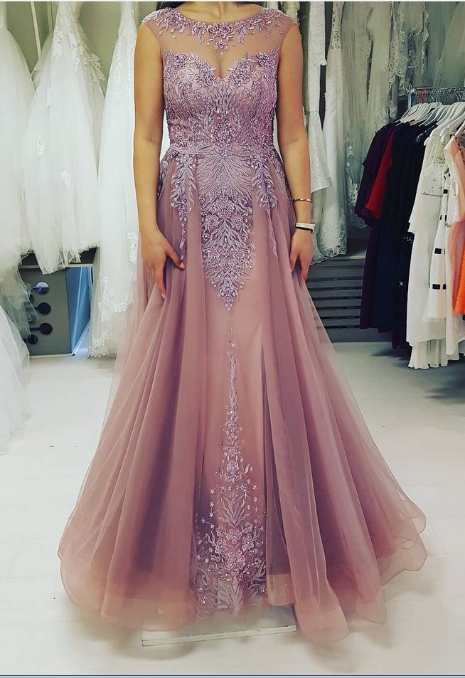 Prom Dresses ,most Beautiful Tulle Evening Dress Illusion Back Lace  Appliques A Line Long Form on Luulla