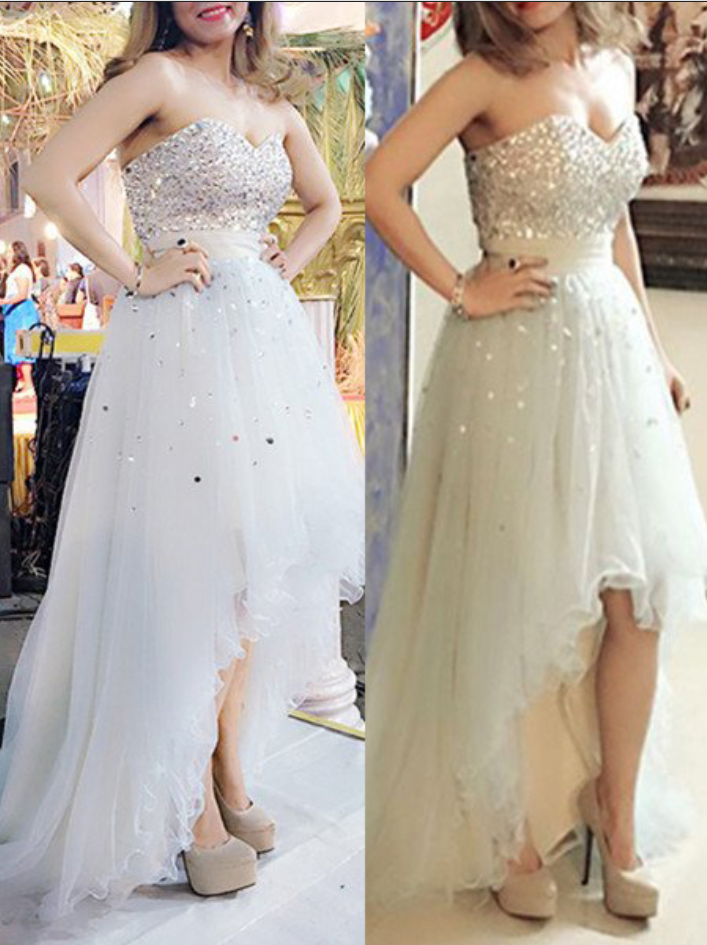 Light Blue Sweetheart Ball Gown Beading Tulle Prom Dress, Sweep Train Quinceanera Dress UQ2540 main image 1