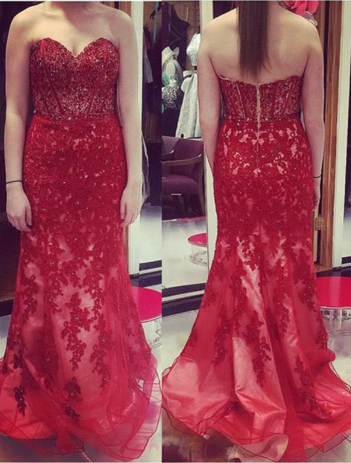Red Prom Dresses Sweetheart Appliques Mermaid Tulle Prom Gowns,prom Dresses , Prom Dresses, Long Prom Dress