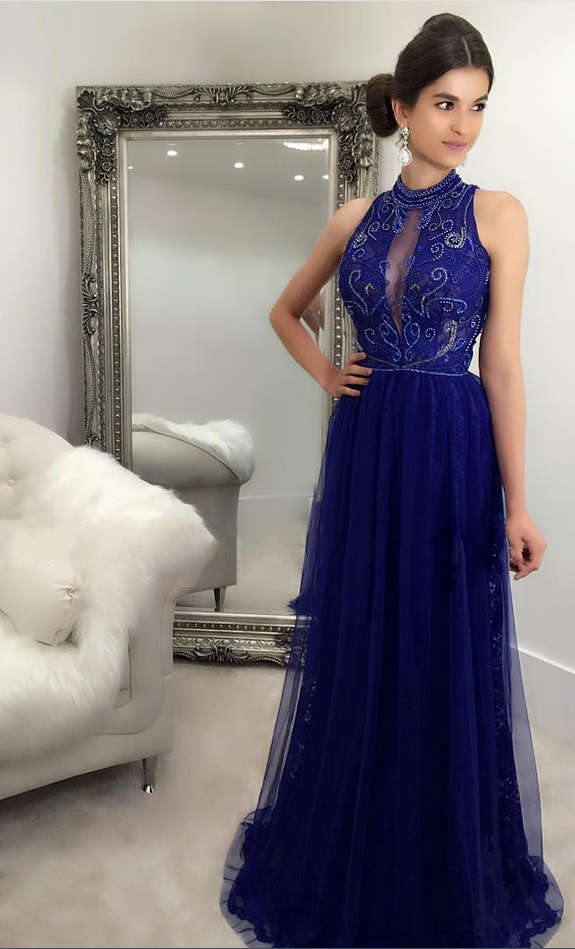 Tulle Ball Gown, Sexy Blue Formal Evening Dress