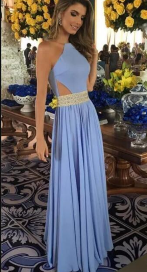 Sexy Open Back Light Blue Formal Evening Dresses 2 Beads Crystals Belt Long  Party Prom Gowns C on Luulla