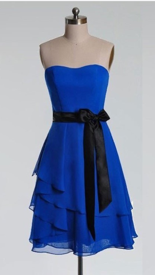 Strapless Chiffon Short Dresses with Bow Royal Blue