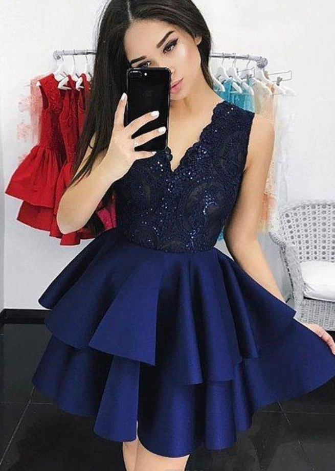Sexy Navy Blue Dress Homecoming Dress Mini Dress Y2169