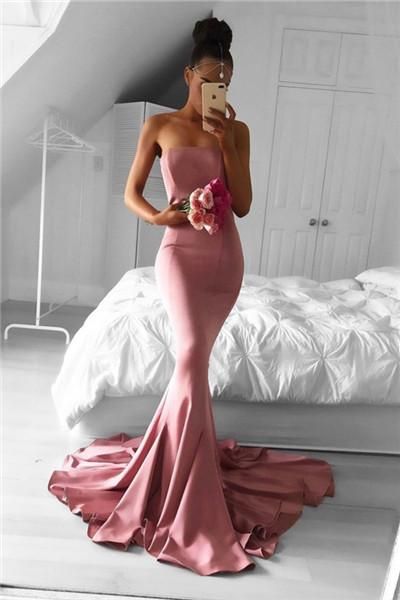Strapless Evening Dress Simple Prom Dress Mermaid Prom Dresses Long Formal Gowns