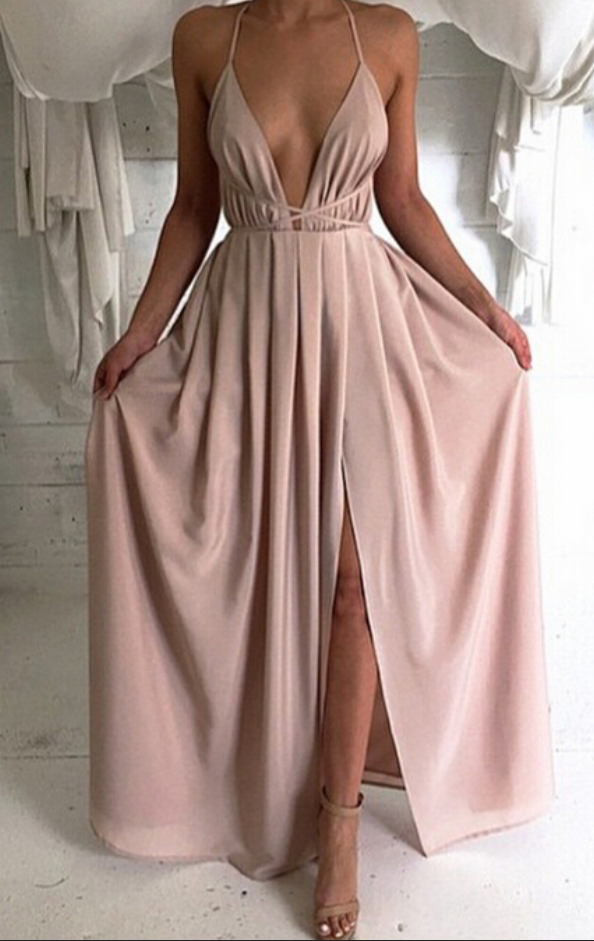 Open Back Chiffon Dresses with Deep V-neck Coral Plus Size