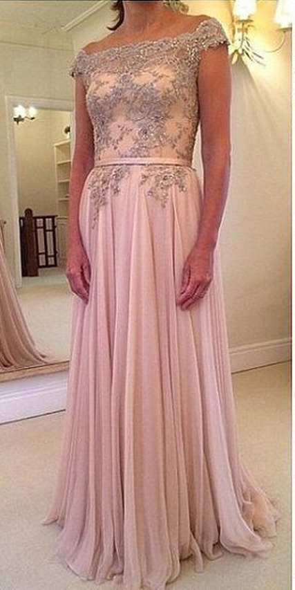 Lace and Chiffon Full Length Dress with V-neck Candy Pink main image 1