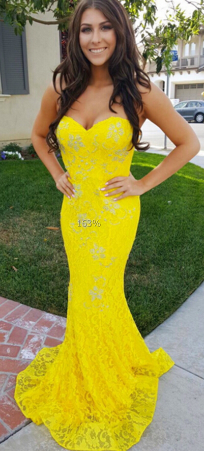 Yellow Prom Dress,mermaid ,lace Fashion Sexy Party Dress, Style Evening Dress