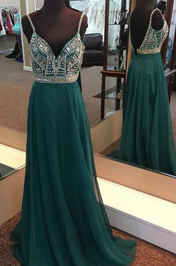 Green Prom Dress,long Evening Gowns,sexy Prom Dress, V Neck Prom Dress