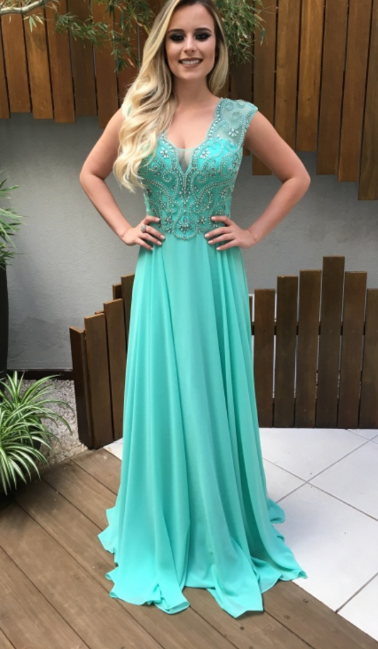 mint green chiffon prom dress Mint Green Crystals Chiffon Prom Dresses Long Party Dress on Luulla