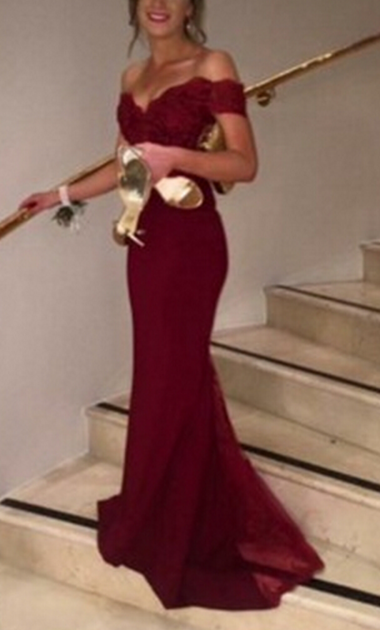 Burgundy Prom Dresses With Lace, Evening Gowns, Formal Dresses, Burgundy Prom Dresses