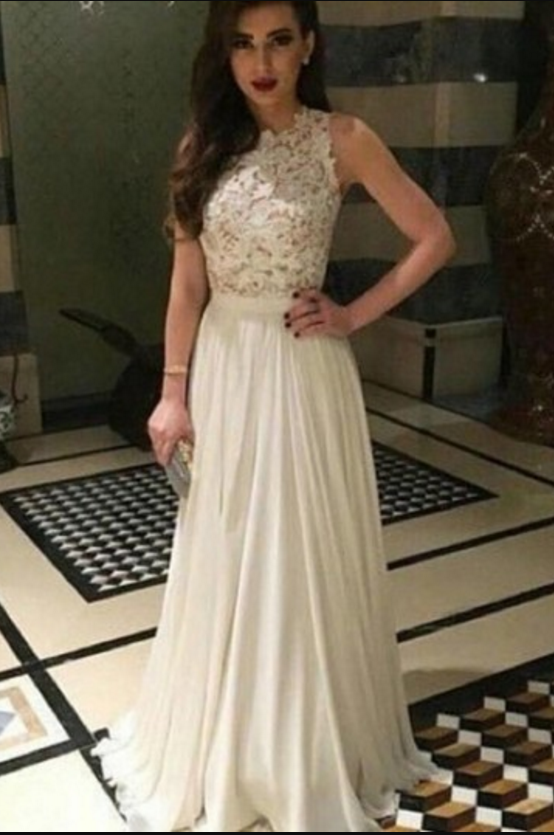 A-Line/Elegant Sleeveless Chiffon Lace V-neck Prom Dresses main image 1