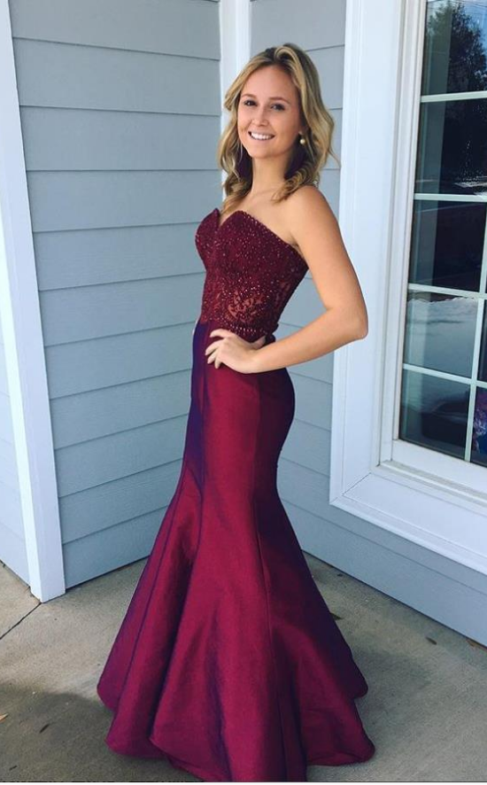 burgundy pageant dress Crystals Illusion Burgundy Sequin Made-to-Order Prom Dress main image 1