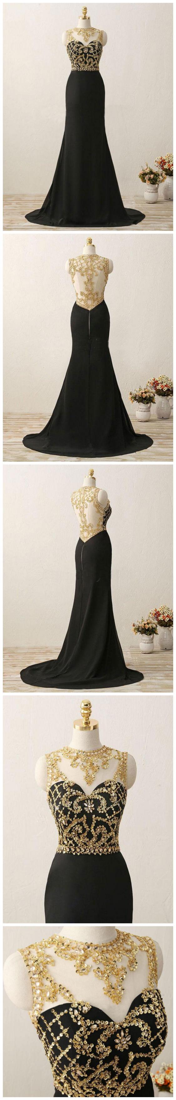 black and gold prom dress with train Gold Sweetheart Beaded Sparkles Court Train Flowers Prom Dresses main image 1