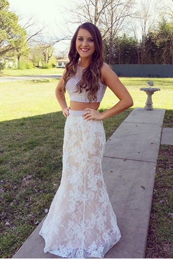 open lace back dress EMBELLISHED PERSPECTIVE TWO PIECE SET IN WHITE- BELLA GALVAN main image 1