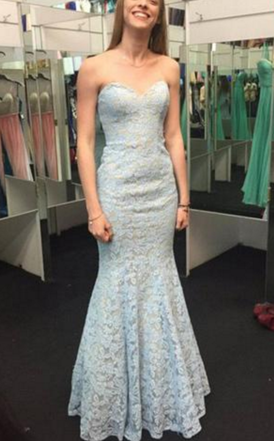 Light Blue Sweetheart Mermaid Slit Formal Dress with Bow