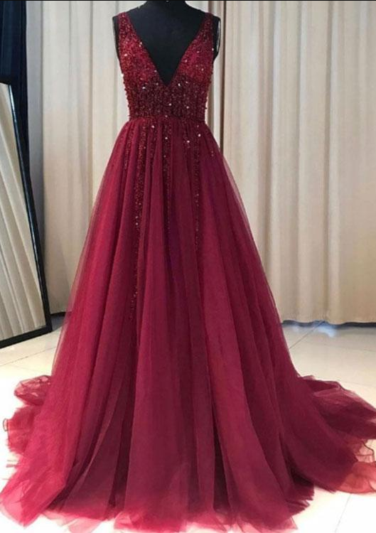 V Neck Beaded Prom Dresses, Sexy Evening Party Dresses, Formal Dresses ,evening Dresses,prom Gowns, Formal Women Dress