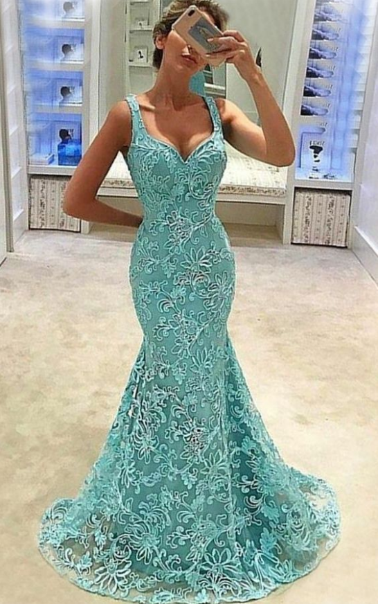 Elegant Light Blue Mermaid Prom Dress With Sweep Train,evening Dress on Luulla