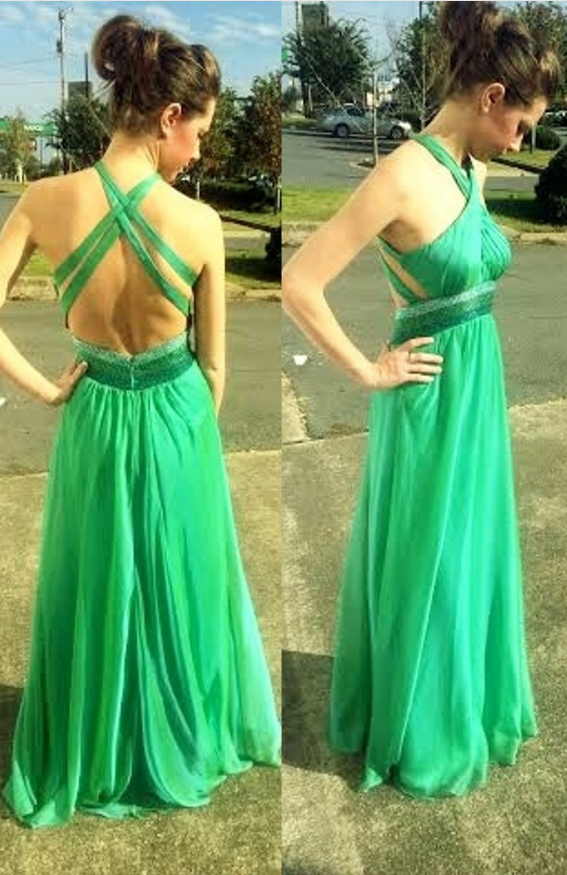 Open Back Prom Dress,beaded Party Dress,green Evening Dress,party