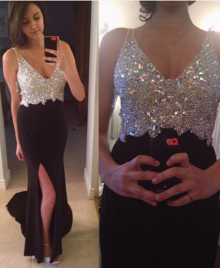 Gowns Evening Dresses/  Deep V-Neck Sleeveless Lace Up Back Satin A-Line With High Slit Prom Dress/ Evening Dresses/ Formal Women's Dresses/ Prom Dress Shops