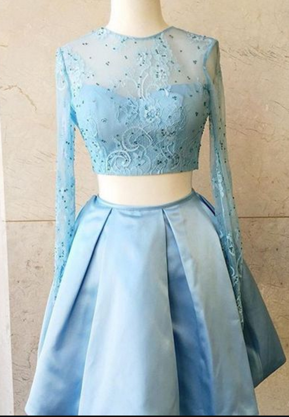 Two-Piece Long Sleeve Knee-Length Occasion Dress Sky Blue main image 1
