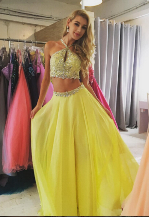 Sleeveless Two Piece Prom Dress,beading Formal Dress,long Evening Dress ...