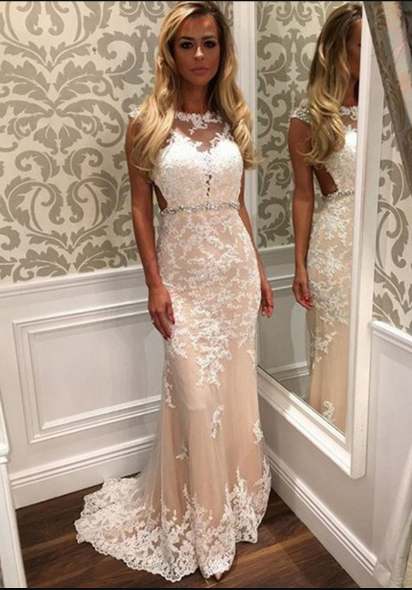open lace back dress A-line Off the Sholder Glitter Tulle Ball Gowns Lace Long Prom Dresses –  SELINADRESS