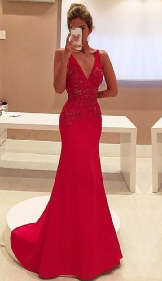 Sexy Long Mermaid Prom Dresses Red Evening Party Dress Red Prom Gowns