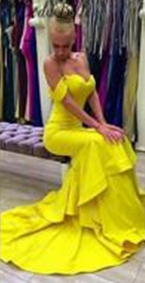 Stunning Yellow Mermaid Prom Dress,Sexy Evening Dress With Train Y1709