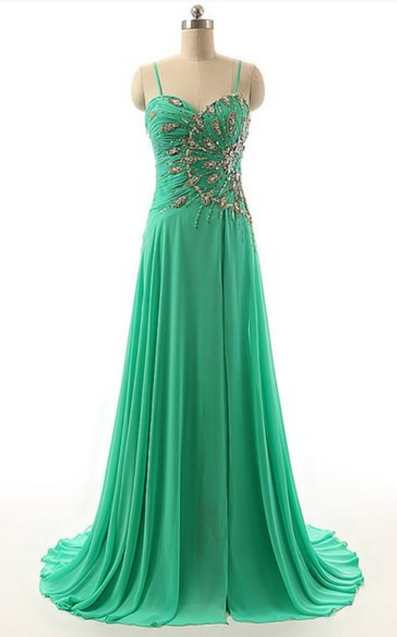 Beaded Prom Dress,elegant Prom Dress,simple Spaghetti Straps Evening Dress,long Evening Dresses,formal Dress
