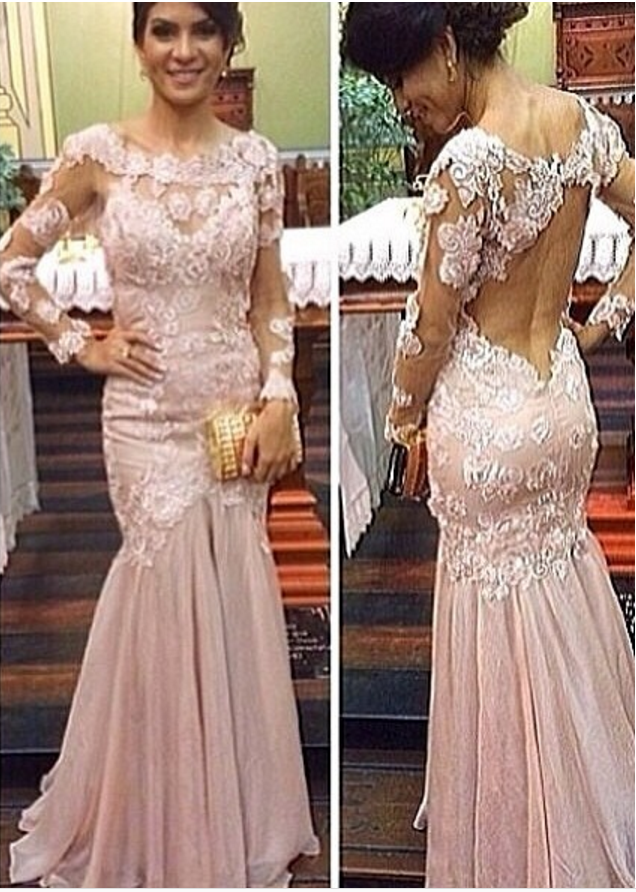 Fashion Sexy Prom Dress Evening Dresses Long Sleeves Open Back Mermaid Lace  Dress,party on Luulla
