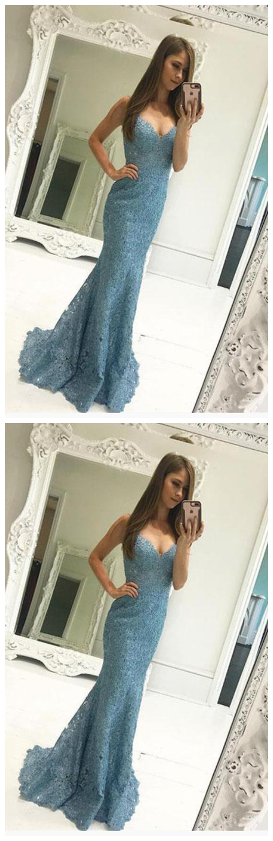 Orange Spaghetti Straps Sequin Lace Mermaid Prom Dresses VK23121603
