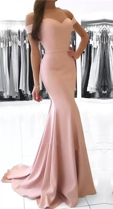 Formal Mermaid Blush Pink Dresses Evening Wear Off The Shoulder Sweetheart Satin Prom Party Gowns Custom Made Trumpet Celebrity Gown