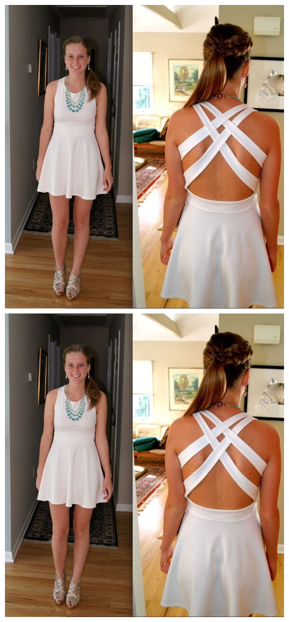 White Dress With Cross Straps,short Prom Dress With Open Back,simple Graduation Dress, Prom Dress