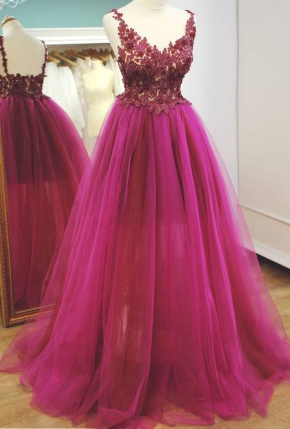 Custom Made Charming Appliques Prom Dress With Appliques, Long Evening Dress
