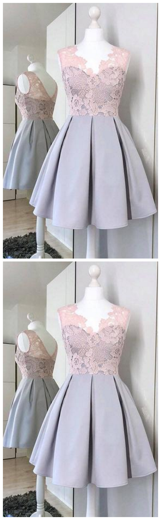 Aline Vneck Satin Dress With Lace, Simple Sleeveless