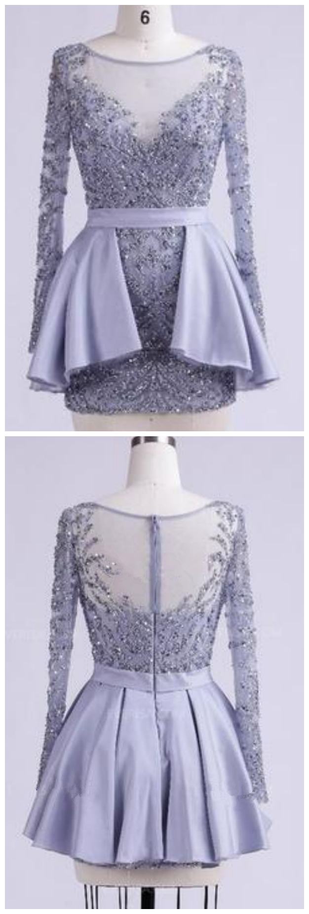 Beaded Short Homecoming Party Dress with Illusion Back 10200
