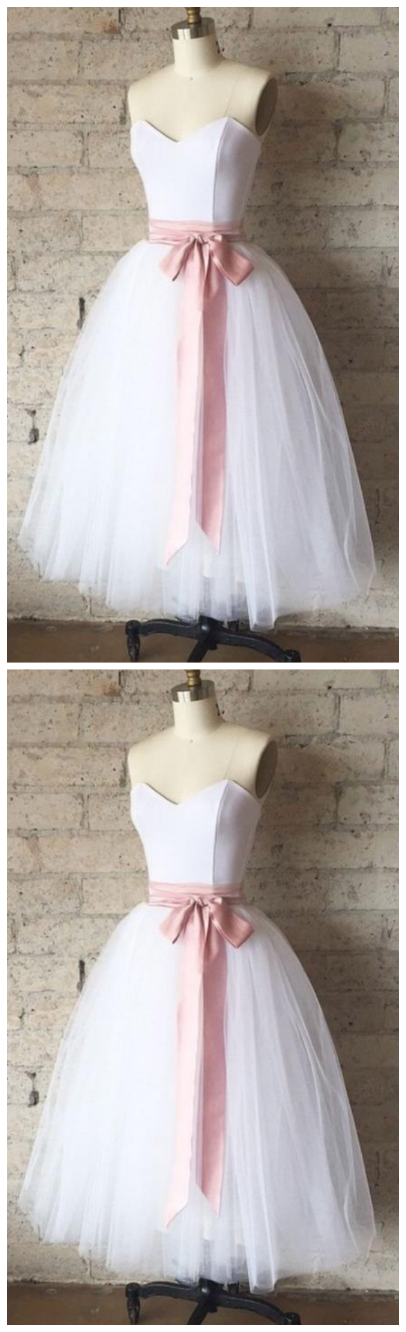 White Sweetheart Tea Length Sleeveless Homecoming Dresses A Line Prom Dresses