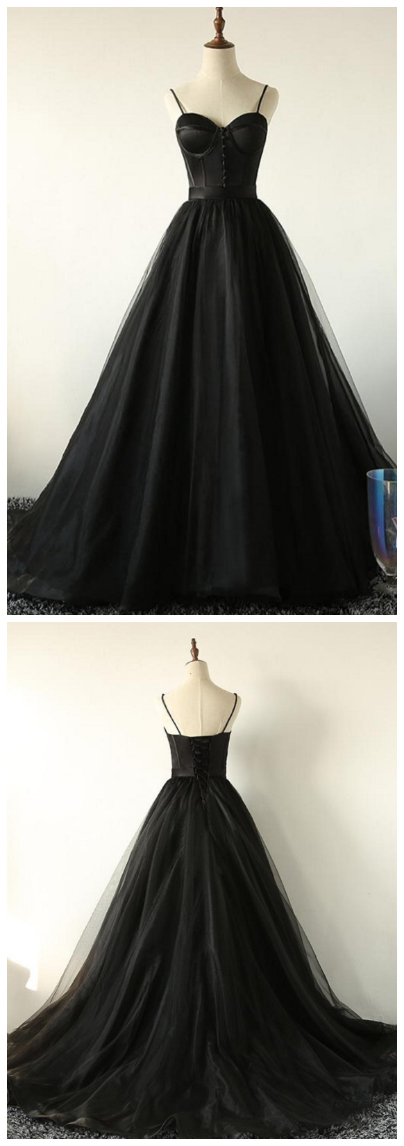 Ball Gown Spaghetti Straps BeadingTulle Prom Dresses LBQ3463