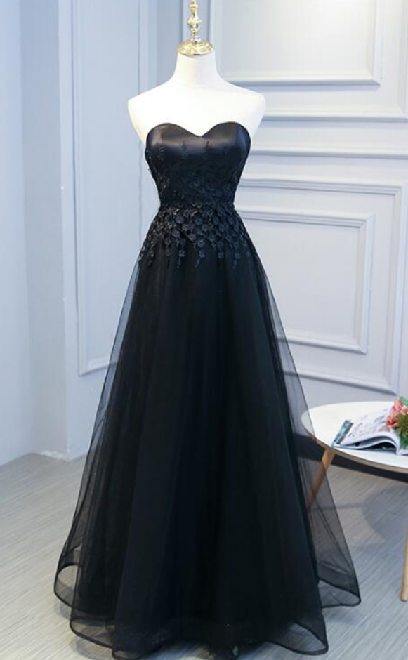 Black Sweetheart Lace And Tulle Long Party Dress, Elegant Bridesmaid Dress  on Luulla