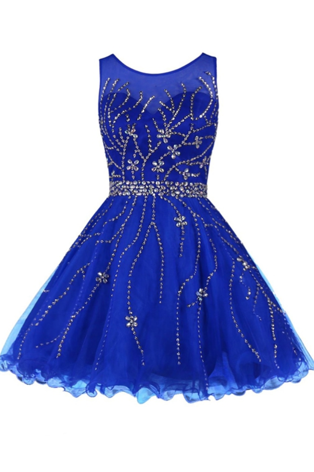 Homecoming Dresses, Graduation Dresses, Mini Party Dress, Homecoming Dresses with Silver Beaded, Short Prom Dresses, Royal Blue Prom Dresses