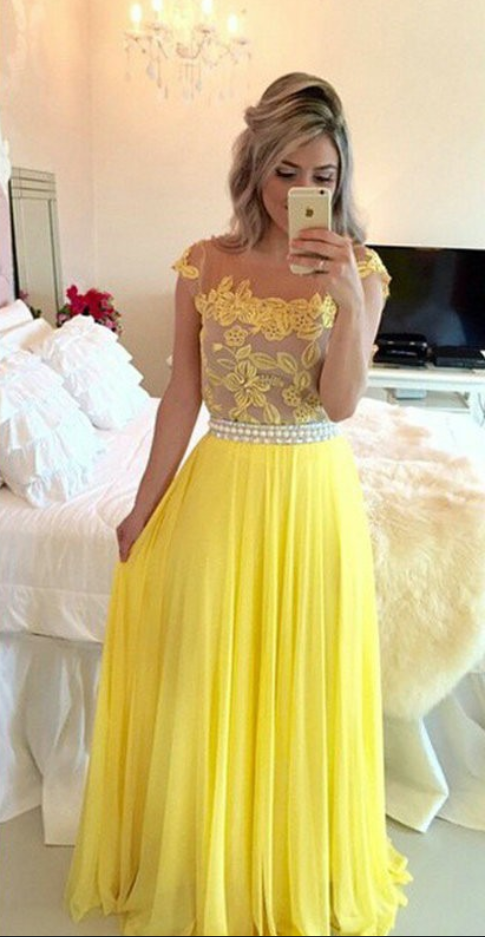 Tulle Prom Dresses,yellow Prom Dress,modest Prom Gown,chiffon Prom Gowns,lace Evening Dress,princess Evening Gowns,