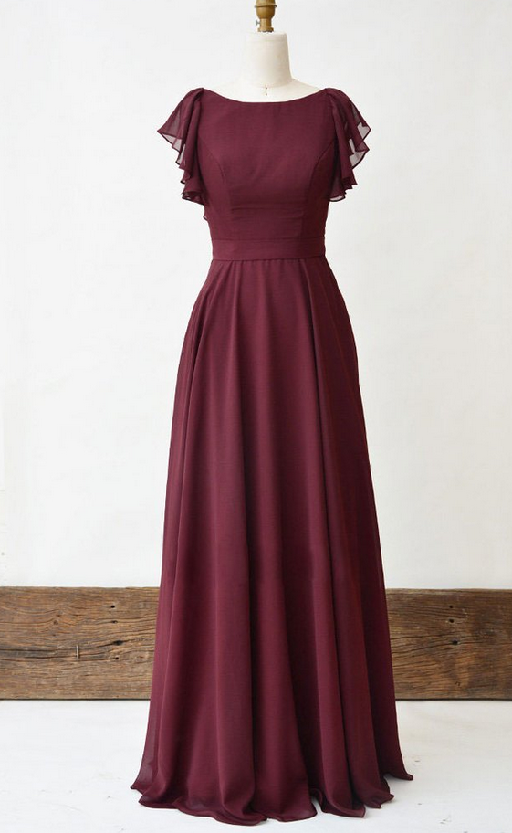 sachin and babi light blue dress Plus Size Women's Chiffon Illusion V-Neck Flutter Sleeve Front Slit Evening Dress by Ever-Pretty in Burgundy (Size 16) main image 0