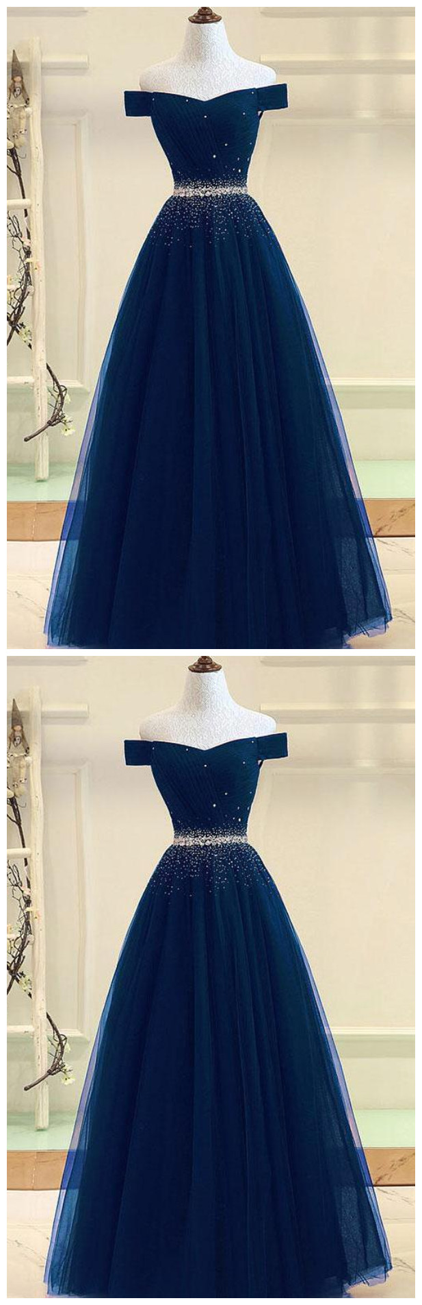 A Line Off The Shoulder Lace Up Tulle Sweetheart Long Prom Dresses on ...