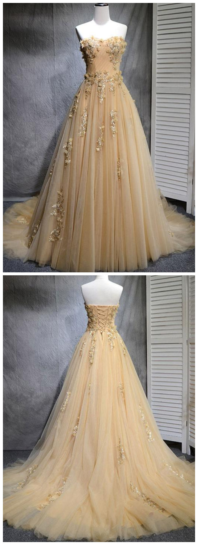 Tulle Lace Long Prom Dress, Tulle Evening Dress